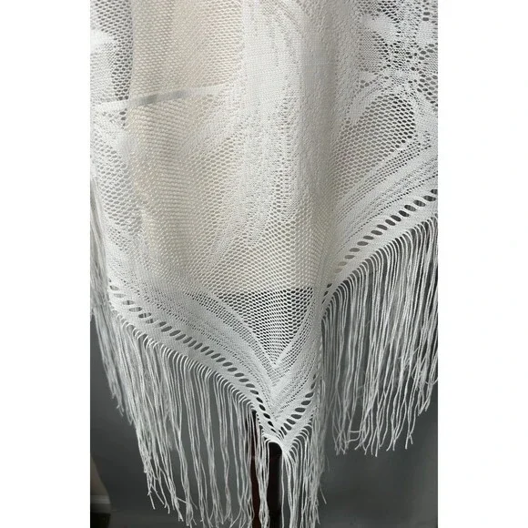 VTG Mantilla Birds Triangle Fringe Church Piano Shawl Scarf  Wrap Japan - Picture 8 of 9